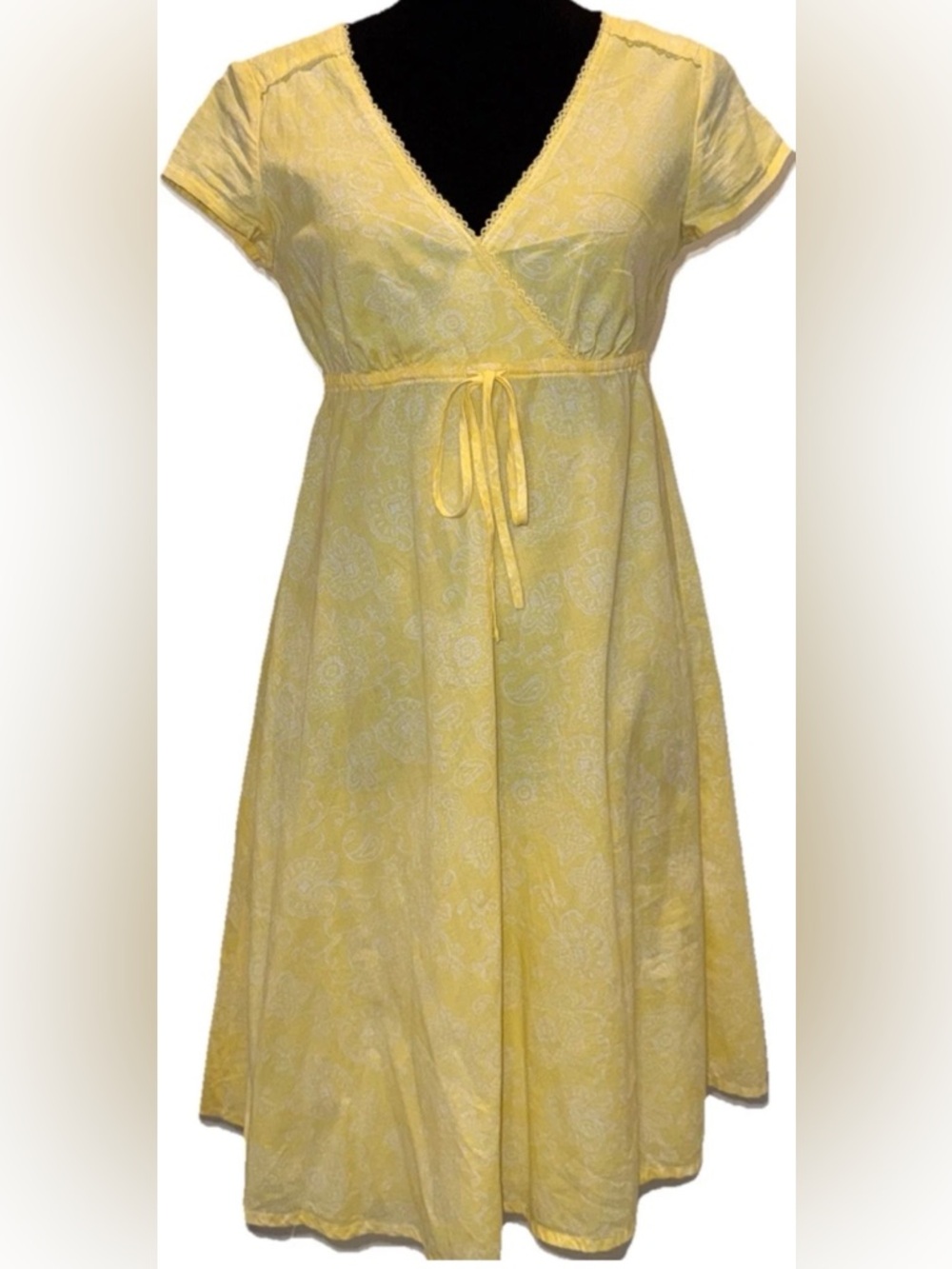 Eddie Bauer Women's 100% Cotton Yellow & White Short Sleeve Dress, Size 2P